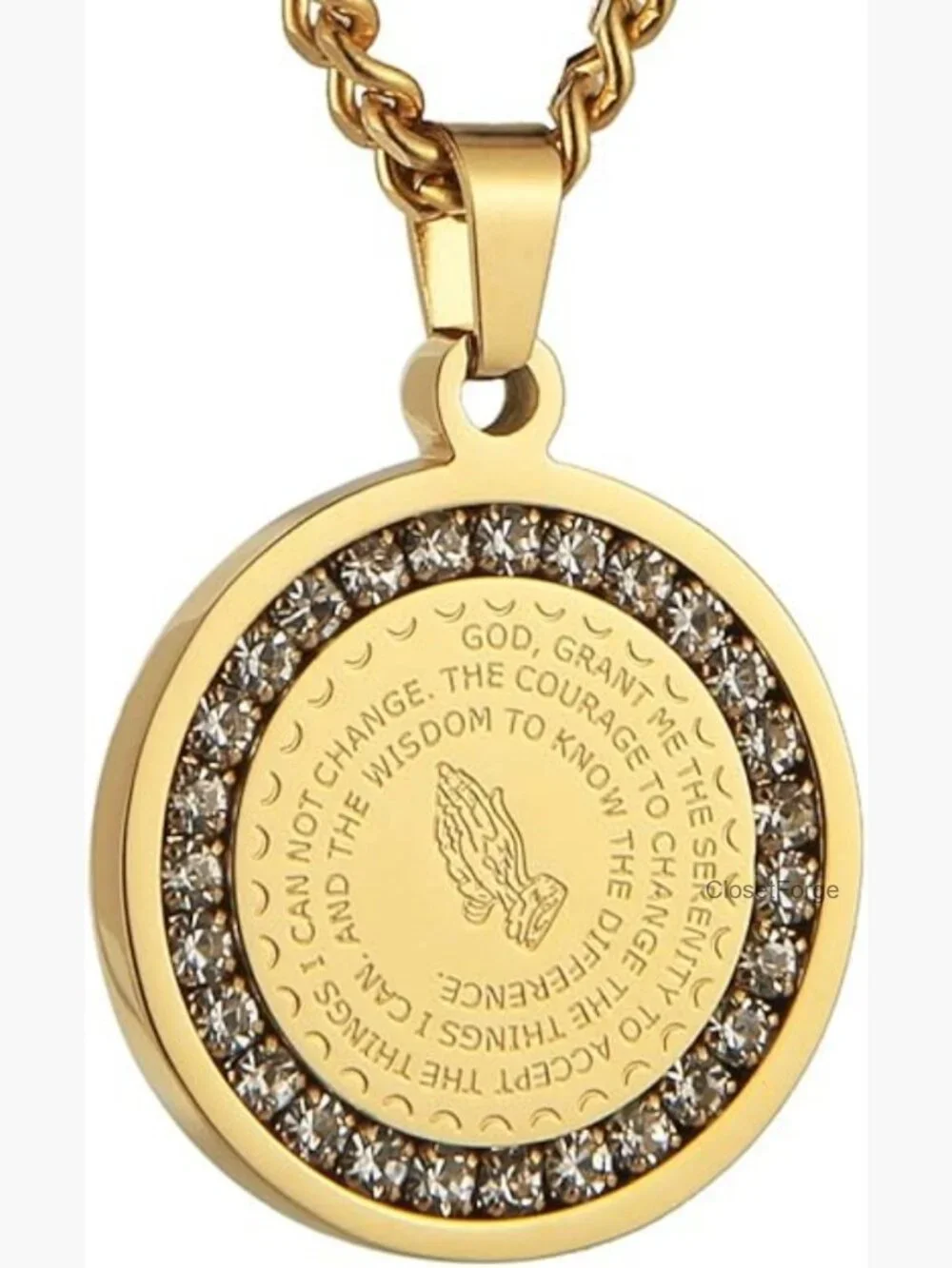 Prayer Necklace Christian Jewelry Stainless Steel Praying Hands Coin Pendant